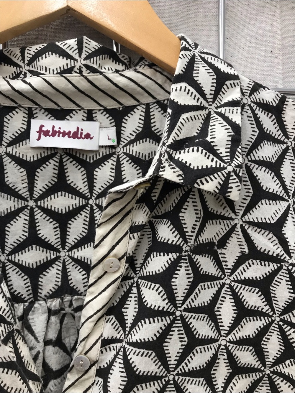 Fabindia Black & White Printed Button-Down Shirt